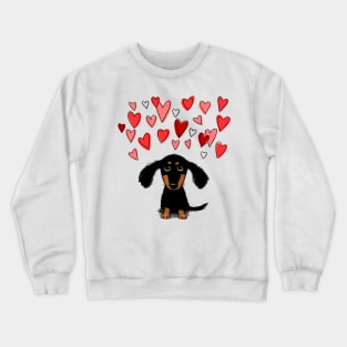 Cute Dachshund Puppy Dog with Valentine Hearts Crewneck Sweatshirt